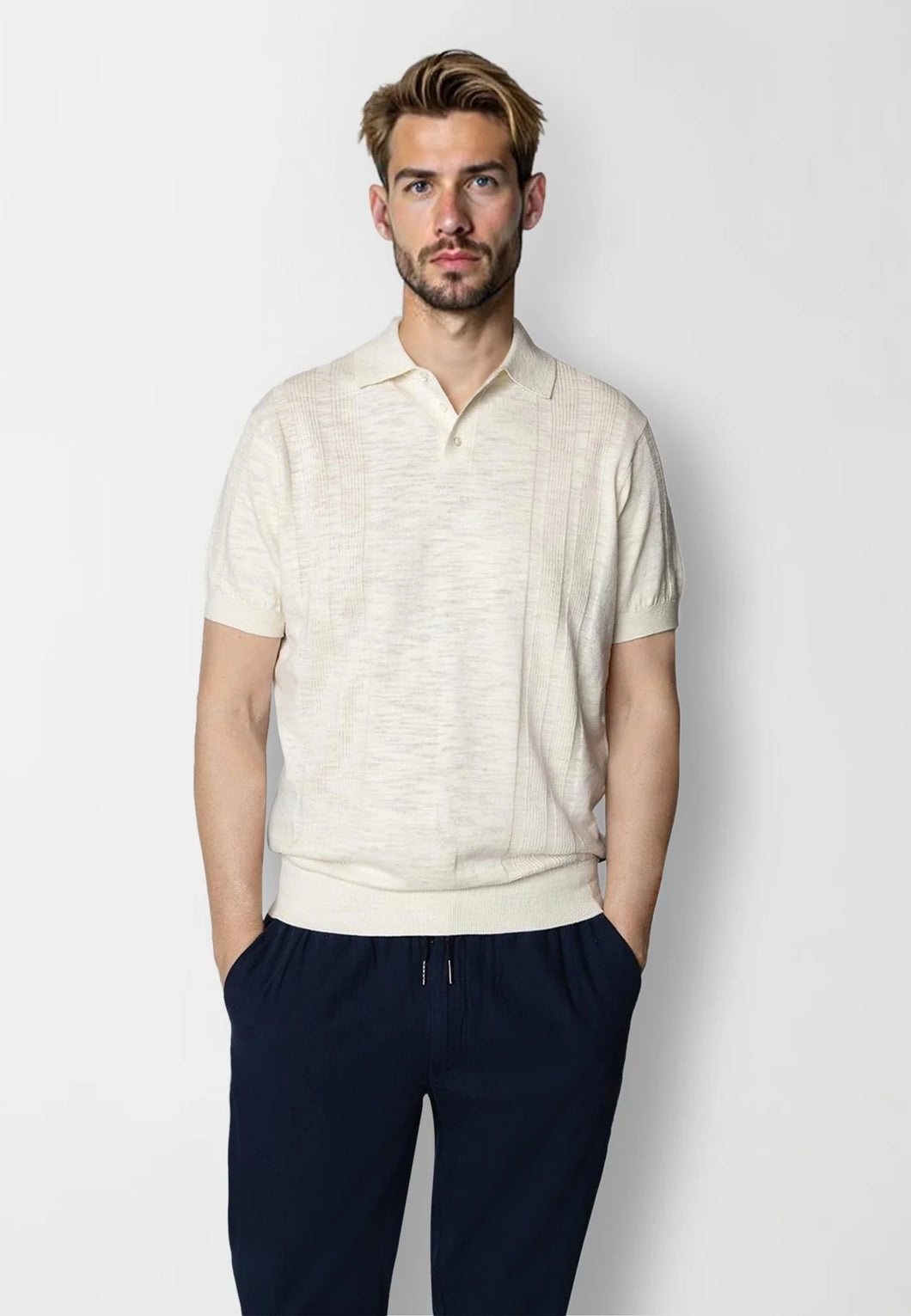 Clean Cut Copenhagen Jonas Knit Polo Ecru